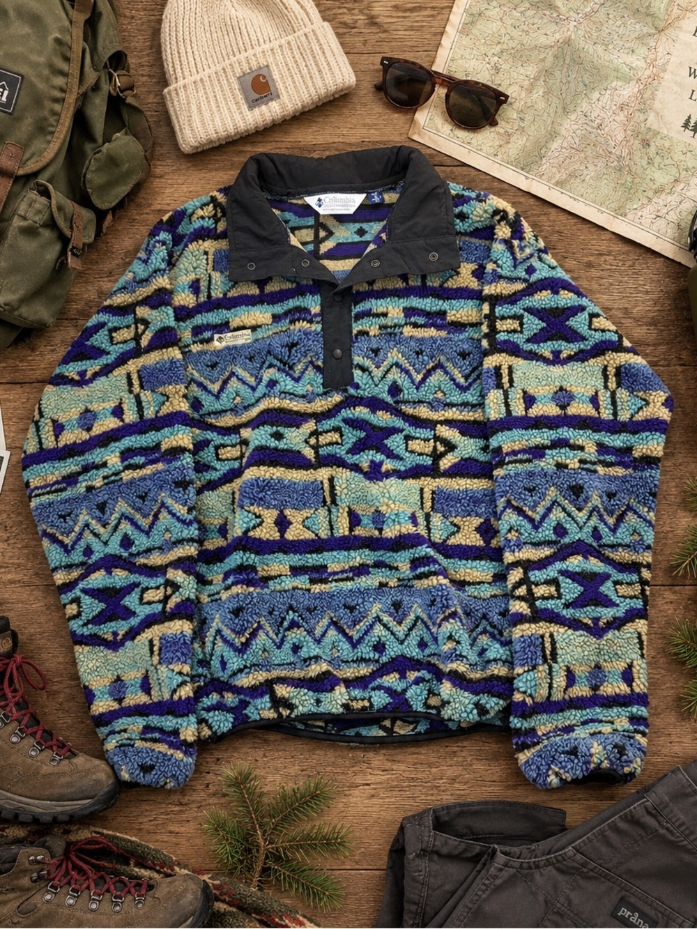 Rare Vintage 90’s Columbia Sportswear Aztec Snap-neck Pullover - Size M
